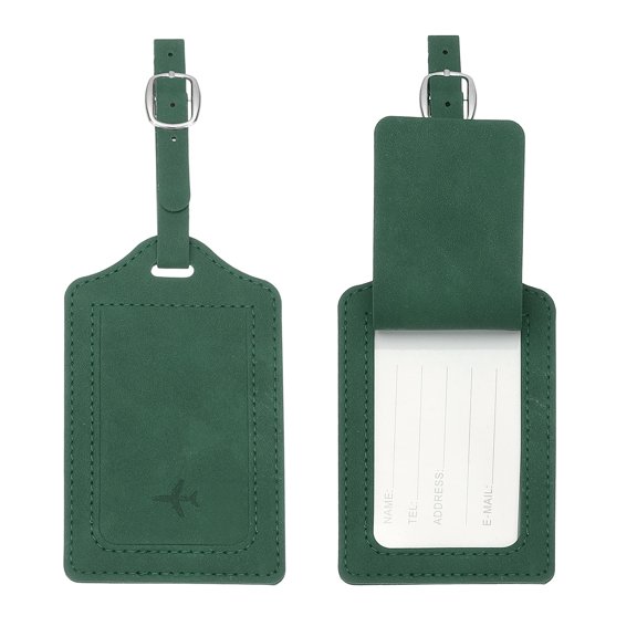 Suitcase Tags, Deep Green Leather Tags with Private Protection, 2 Pcs
