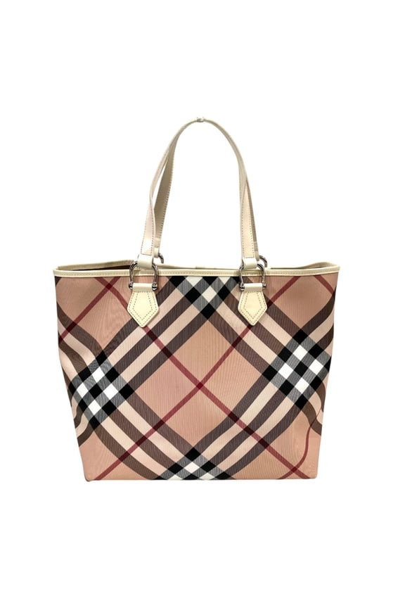 Pre-Owned Burberry tote bag, Nova check pattern, PVC leather.