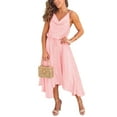 thumbnail image 2 of Women Summer Midi Dress Cowl Neck Spaghetti Strap Adjustabel Waistline Knee Length Skirts Irregular Hem A Line Flowy Sundress, 2 of 4