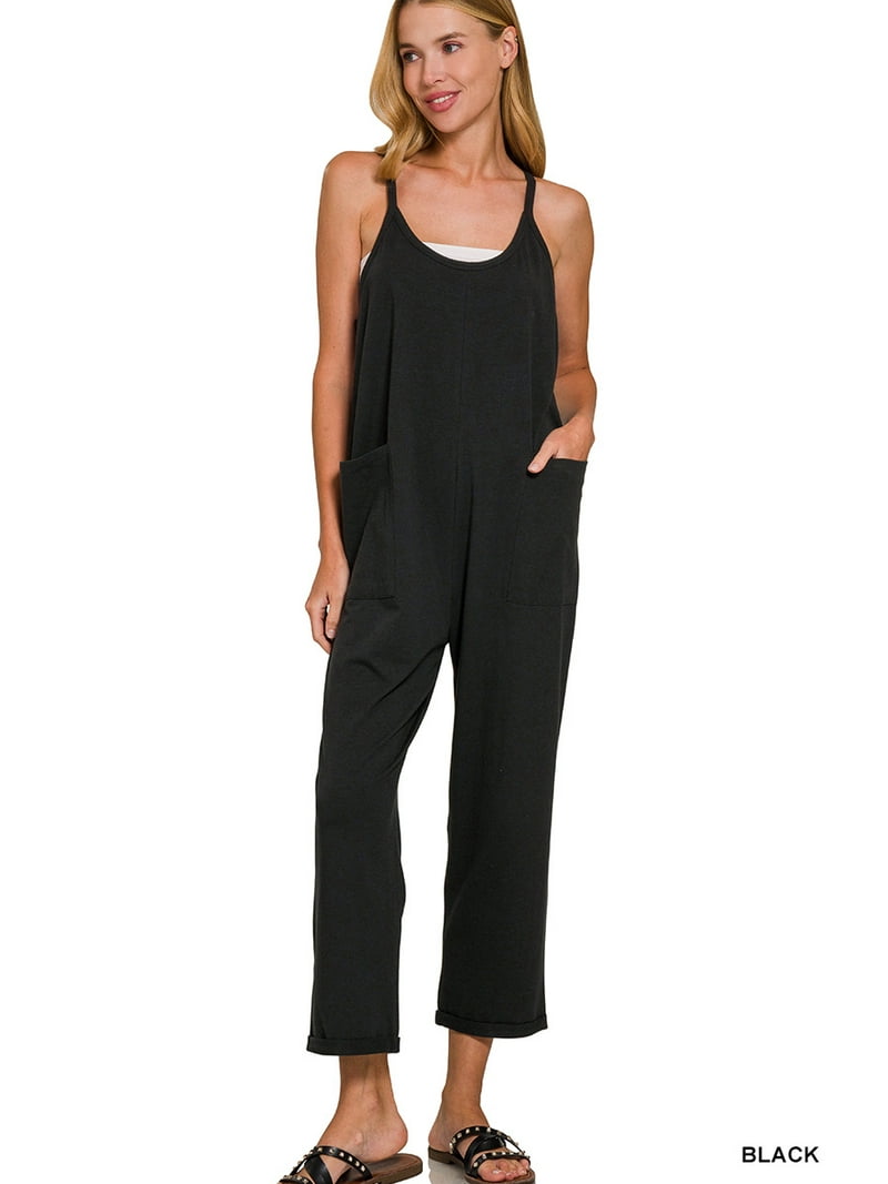 Zenana Women's Spaghetti Strap Pocketed Cotton Jumpsuit – Loose