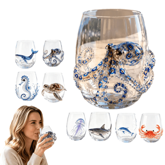 Artisanal Whale Glassware, Novelty Cocktails Beverages Stemless Wine Glasses Borosilicate Tumbler, Coastal Home Bar Accessories, Unique Ocean Lover Gift