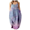 thumbnail image 1 of Robe Longue d'Été pour Femme à Col Rond, Imprimée, Sans Manches, Grande Taille, à Enfiler, à Bretelles Spaghetti, Longue Robe Maxi avec Poches, 1 of 4