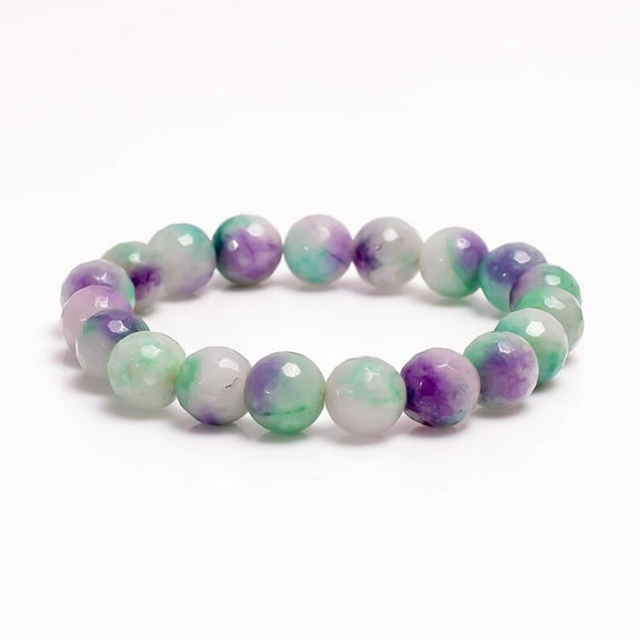 Natural Fluorite Quartz 10mm Round Shape Faceted Cut Beads Stretchable Bracelet for Men & Women.