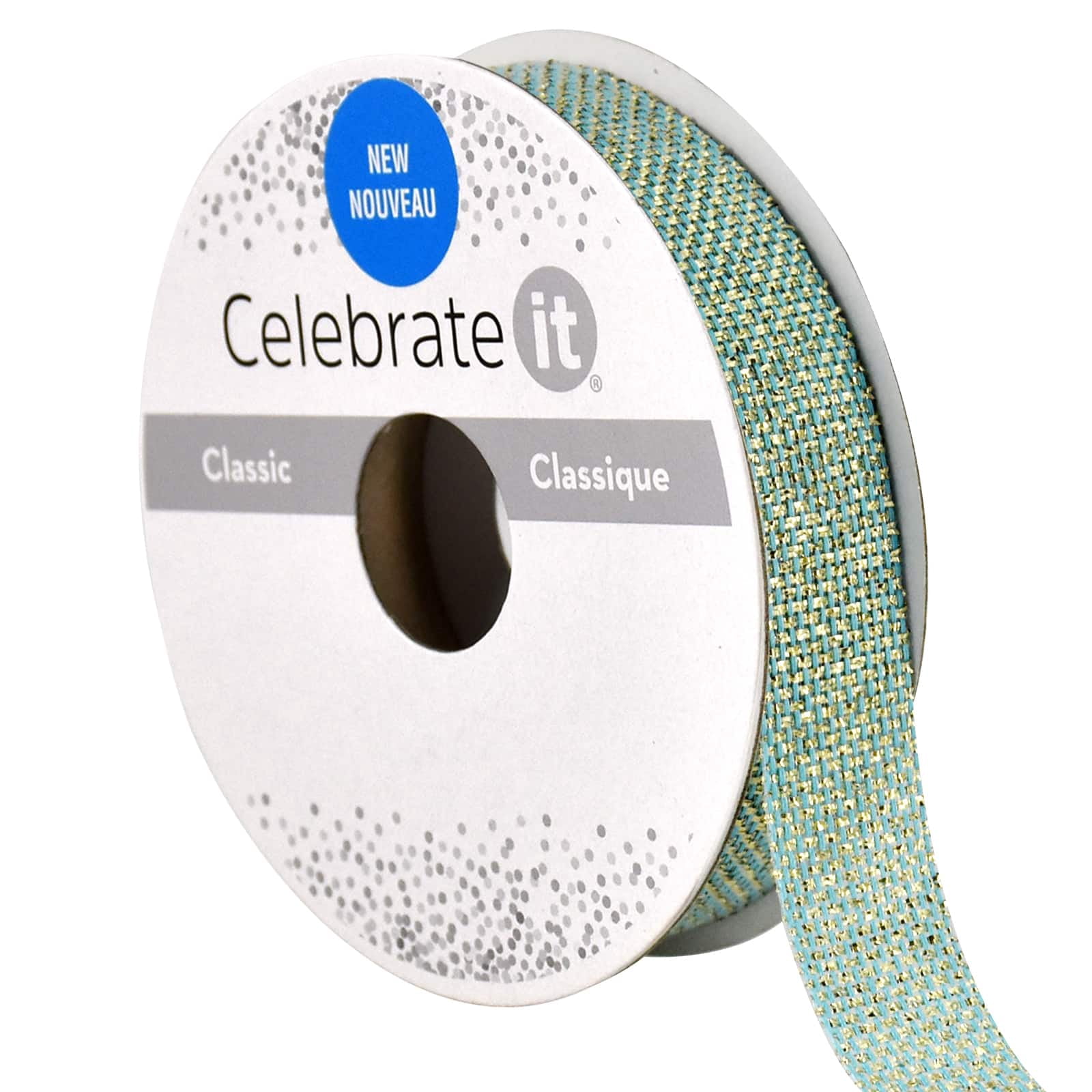 5/8" x 7yd. Gold & Blue Metallic Ribbon by Celebrate It – Non-Wired Woven Edge - Ideal for Gift Wrapping - Baskets & Decorative Crafts - 12 Pack