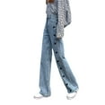 thumbnail image 4 of JAKANYQ Women's Jeans Love Embroidered Denim Straight Button Pocket Wide Leg Pants Comfy Breathable Trousers, 4 of 5