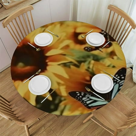 

Sheronv Sunflowers Round Tablecloth Stain Resistant and Washable for Indoor Outdoor Kitchen Dining Wedding Parties 100% Polyester Table Cover Waterproof Fabric 42 -46