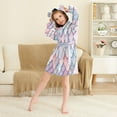 thumbnail image 3 of FORMRS Niños Bathrobe Unisex Hooded Robe Soft Plush Pajamas Sleepwear, Size 10-12T, Pink Art Pattern, 3 of 7
