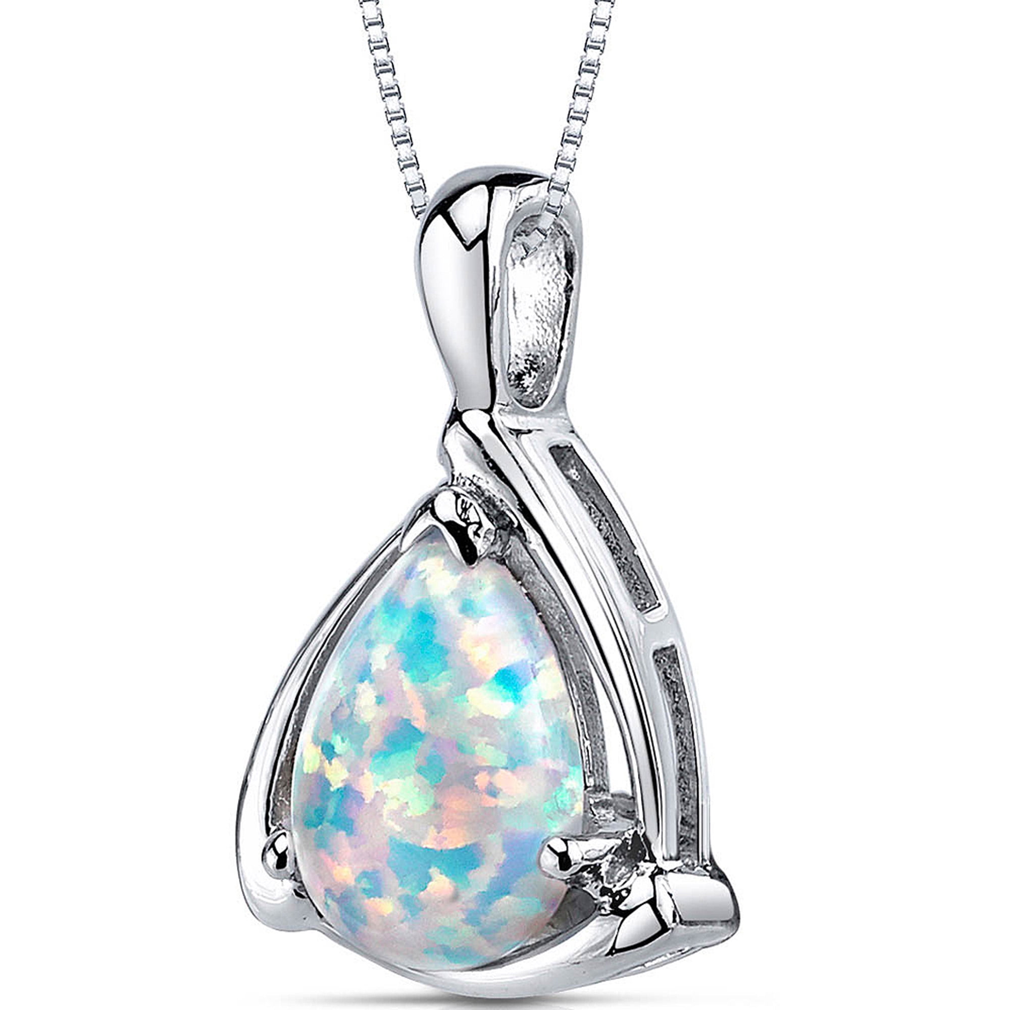 Stunning White Opal Pear Shaped Pendant White Sapphire Accents Sterling Sterling 
