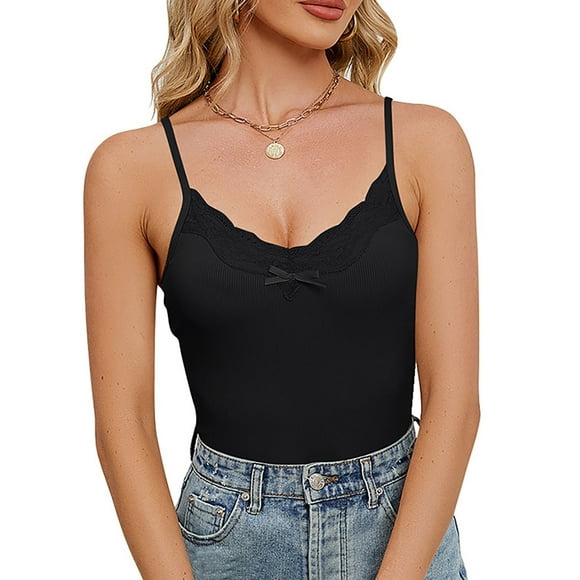 Yuyuzo Sleeveless Camisole Tank Top for Women Spaghetti Strap Lace Trim Undershirts Slim Basic Camis Shirts