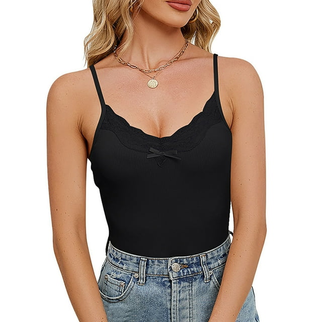 FAIWAD Women's Ribbed Tank Tops Adjustable Spaghetti Strape Camisole Basic Sleeveless Going Out Tops