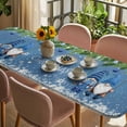 thumbnail image 3 of Blue Teal Gnomes Christmas Table Cloths for 8 Foot Rectangle Tables, Xmas Weeping Balls Snowflake Patio Waterproof Elastic Fitted Tablecloths, Washable Rectangular Table Cover for Camping, 3 of 8