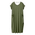 thumbnail image 5 of aohooy Women Summer T Shirt Dress Plus Size Casual Short Sleeve V Neck Maxi Dresses Loose Side Slit Long Dress with Pocket 2026 Green,XXXL, 5 of 6
