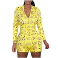 thumbnail image 2 of Egmy Women V Neck Floral Print Long Sleeve Jumpsuit Sleepwear Bodysuit, 2 of 3