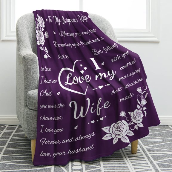 Gifts for Wife Blanket, Wife Gifts for Her from Husband for Wife Anniversary Birthday, for Wife Romantic Double Sided Printed Throw Blanket 50"x60" (Purple)