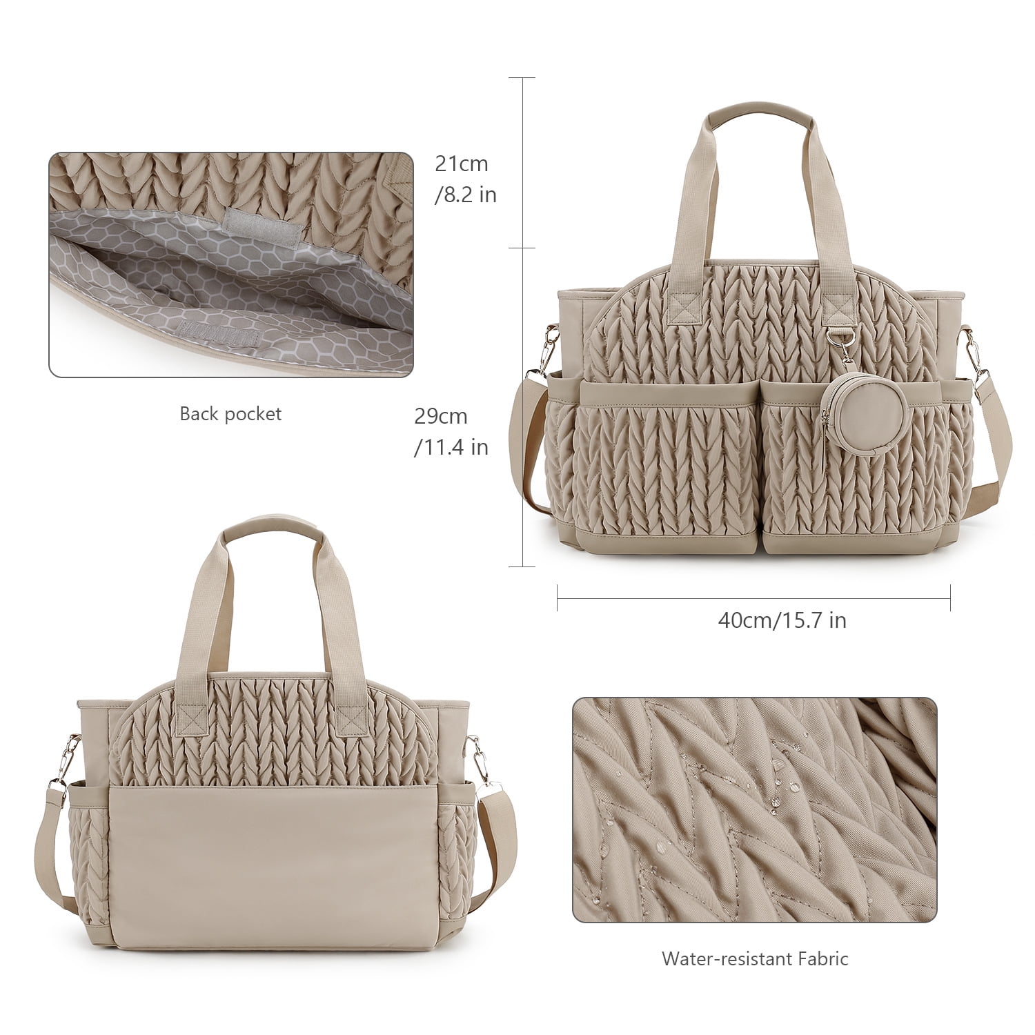 Sunyuer Diaper Bag Tote for Daily Use, Quilted Mommy Bag Function Maternity Bag Diaper Changing Messenger with Shoulder Strap Wet Pocket