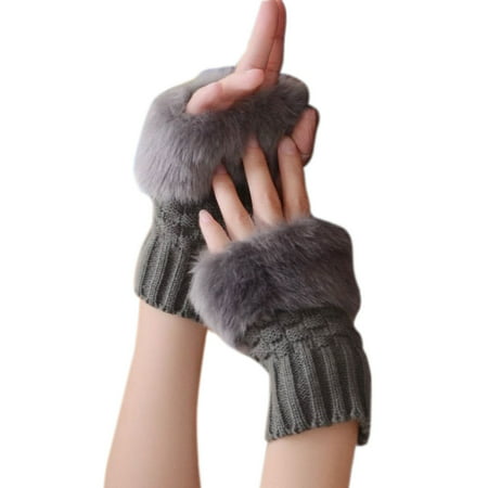 Women knitted Half Hand Winter Autumn Plush Warm Keeping Gloves Home Office Gloves Holiday Birthday (Best Gloves To Keep Hands Warm And Dry)