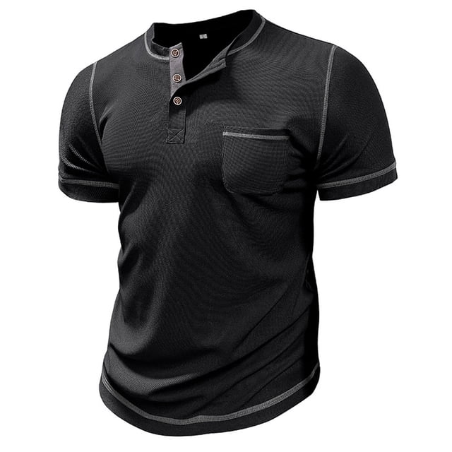 pstuiky Camisa de manga corta para hombre, Camiseta de manga corta para hombre, estilo informal, lisa, con cuello vuelto, botones y blusa ropa de hombre l