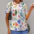 thumbnail image 6 of Floral Colorful Flower Womens Tops Women's Fashion Casual Short Sleeve Flower Print Round Neck Pullover Top Blouse, 6 of 6