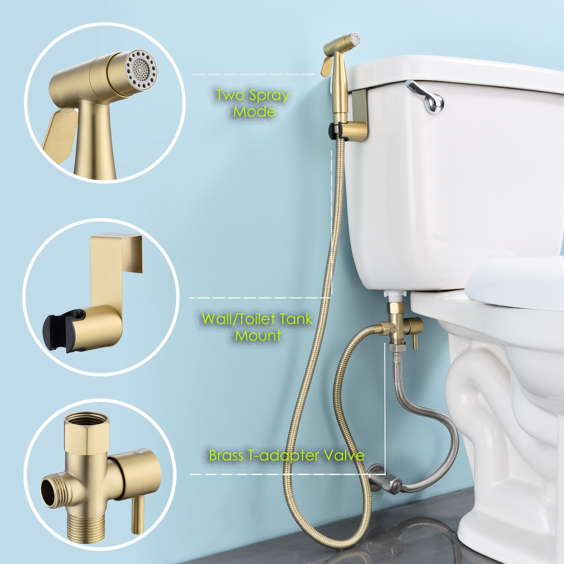 Stainless Steel Bidet Sprayer For Toilet  Finish With Jet And Soft Spray Modes Handheld Cloth Diaper Bathing Pets Feminine Wash