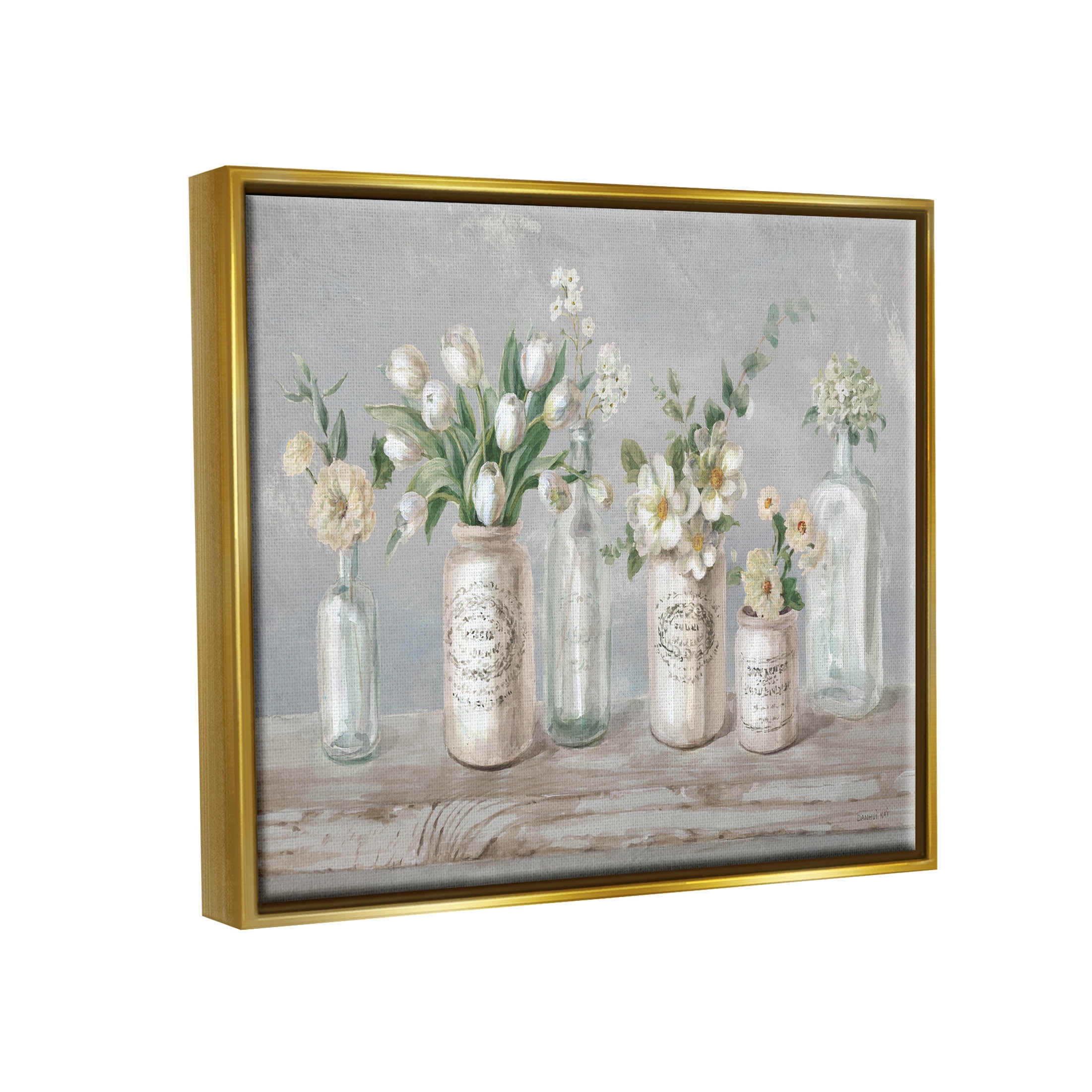Stupell Industries Traditional Flower Arrangement Vases Painting Metallic Gold Floating Framed Canvas Print Wall Art, Design by Danhui Nai