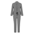 thumbnail image 5 of Women's Elegant Solid Color Suit Set Long Sleeve Cardigan Top with Pockets and Elastic Straight Leg Pants Wear, 5 of 6
