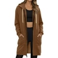 thumbnail image 2 of Long Fleece Hoodies for Women Casual Zip Up Long Tunic Sweatshirt Oversized Long Sleeve with Pockets Warm Fall 2025 Hooded Jacket Coat Size S-2XL​ Coffee 2XL, 2 of 5