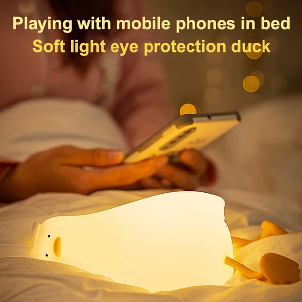 Silicona mentira pato noche luz recargable impermeable lámparas de escritorio decoración (A)