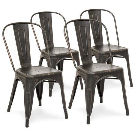 Best Choice Products Set Of 4 Stackable Industrial Distressed Metal Bistro Dining Side Chairs for Home, Dining Room, Cafe - Bronzed (Best Chair For Laptop Use)
