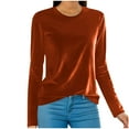 thumbnail image 3 of Kinrui Womens Long Sleeve Velvet Shirts Teens Junior Crew Neck Casual Fall Tops Loose Fit Lightweight Blouse Soft Comfy Shirt Orange,M, 3 of 7