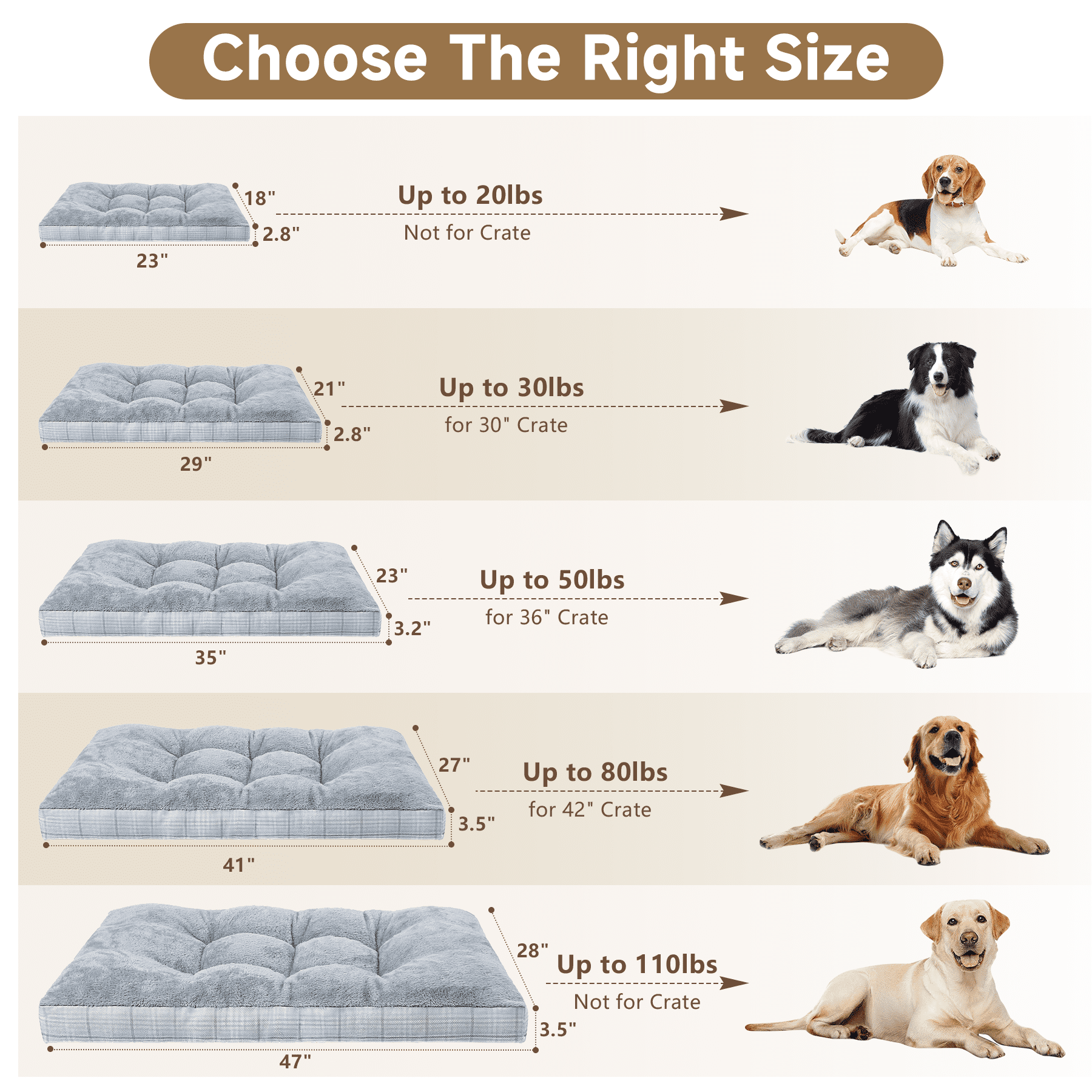 KSIIA 41in Washable Dog Bed for XLarge Dogs with Anti-Slip Bottom, Pet Pad for Crate for XLarge Sized Puppies