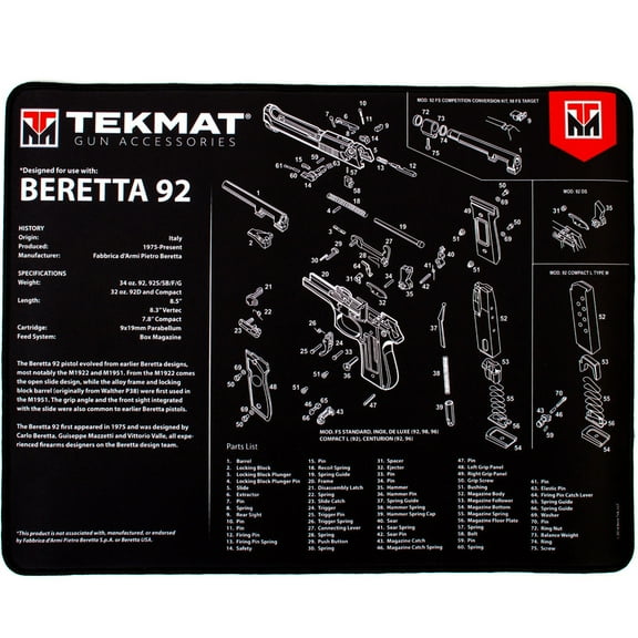 TekMat Ultra Premium Gun Cleaning Mat - 20" X 15" - Beretta 92
