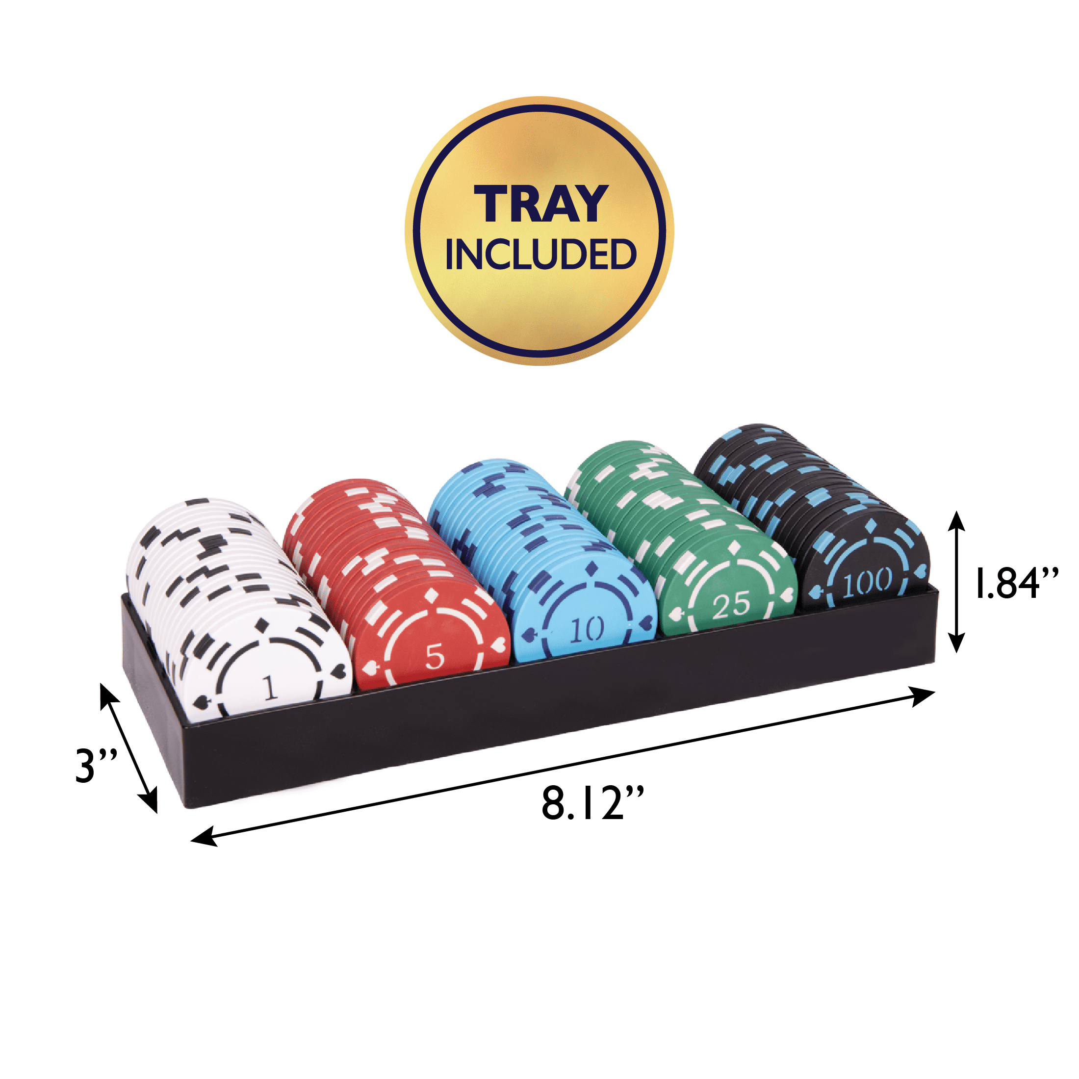 Classic Games, 100 Piece Premium Clay-Feel Poker Chips in 5 Colors with Storage Tray, Game Night and Family Fun, Ages 14 and over