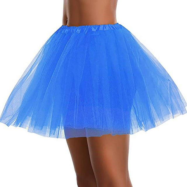 PEZHADA Rainbow Tutu Tulle Skirt Short Summer Skirt for Teen Girls Womens Layered Mesh Skirt Girls Colorful Halloween Costumes Tutu Blue