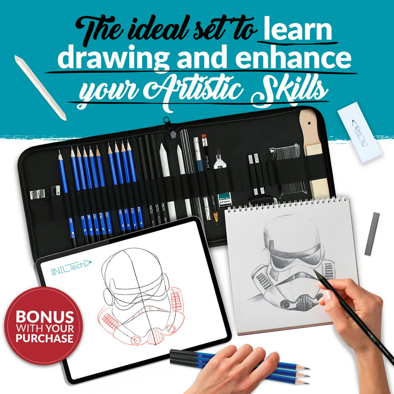 Nil-Tech Art Supplies Graphite Drawing Pencils and Sketch Set (37 Piece  Kit) - C