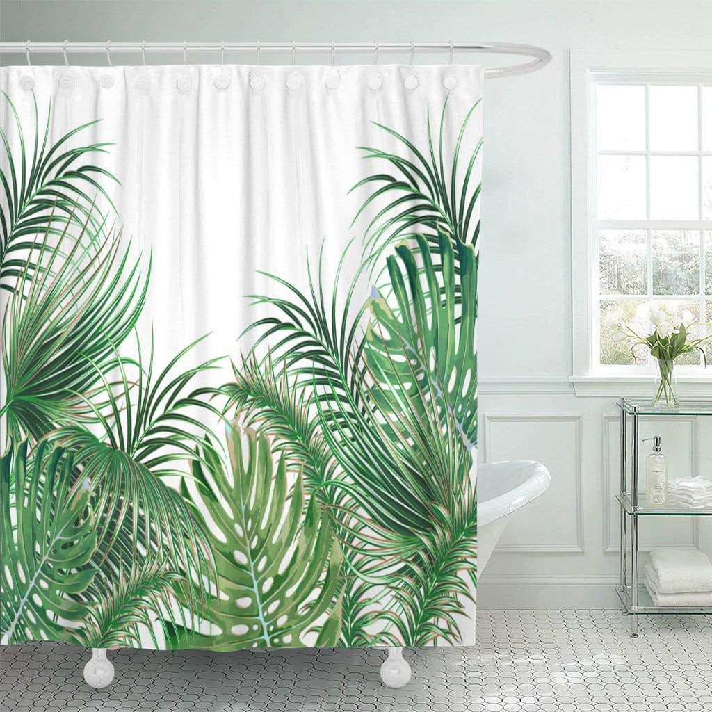 Details about   Waterproof Fabric Shower Curtain Set Beach Tropical Plants Green Leaves Floral 