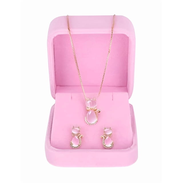 Conjuntos de joyería Xtellar de Cristal, Collar y conjunto de pendientes de Mujer Color Rosa/Dorado Forma Linda del Gato