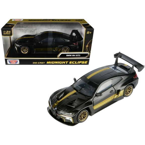 BMW M4 GT3 Matt Black with Gold Stripes "Midnight Eclipse" Series 1/24 Diecast Model Car by Motormax