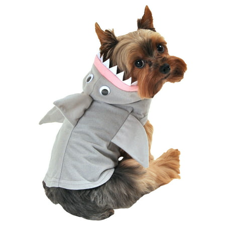 Mission Pets Shark Dog Costume, Size Medium/Large, Features a Gray Hoodie with Fins, Googly Eyes, and White Felt Fangs