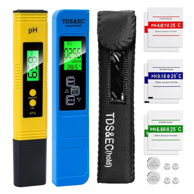 Medidor de ph, termómetro digital TDS / ce, medidor portátil de calidad del agua de cuatro en uno con retroiluminación lcd, medidor de calidad del agua con polvo amortiguador de pH