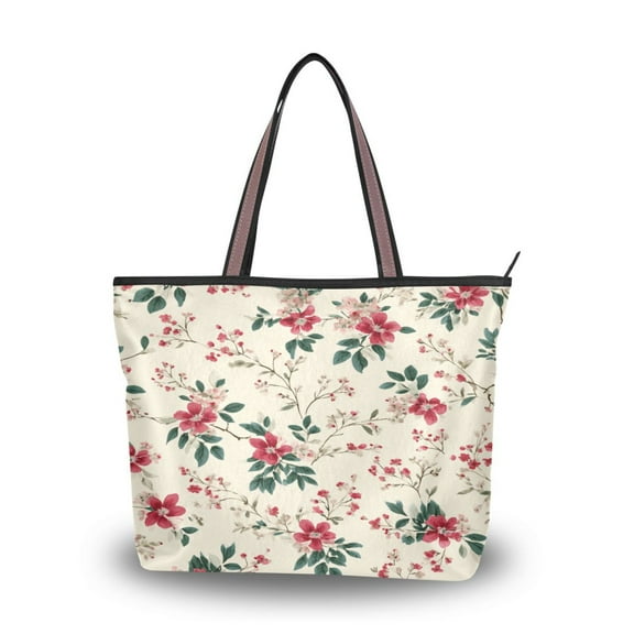 Women's Tote Handbag Cloth Handbag Large Tote Bag Shopping Bag Red Small Floral Pattern