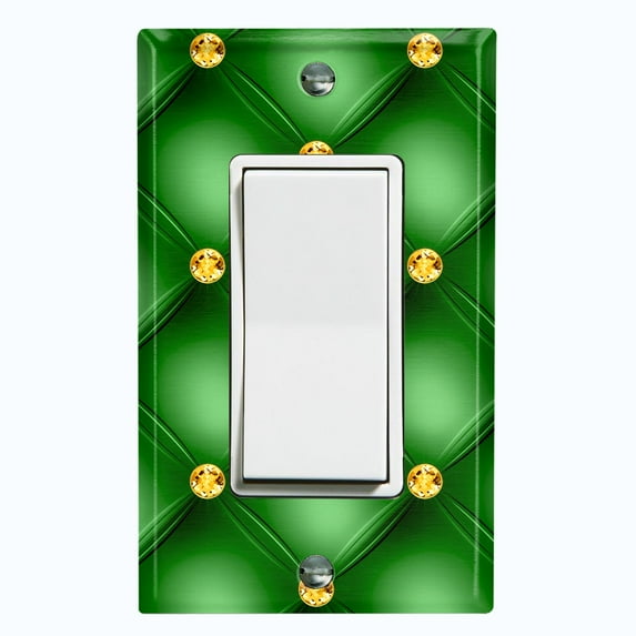 Metal Light Switch Plate Cover Yellow Diamond Tufted Green Wallpaper DIA006