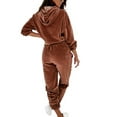 thumbnail image 5 of DYMADE Women Solid Color Velvet Long Sleeve Leisure Hoodies Pants 2PCs Suit, 5 of 6