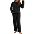 thumbnail image 1 of Innerwin Ensemble de Pyjama en Polaire pour Femmes, Couleur Unie, Col Rond, Chaud, Sherpa, Noir L, 1 of 4