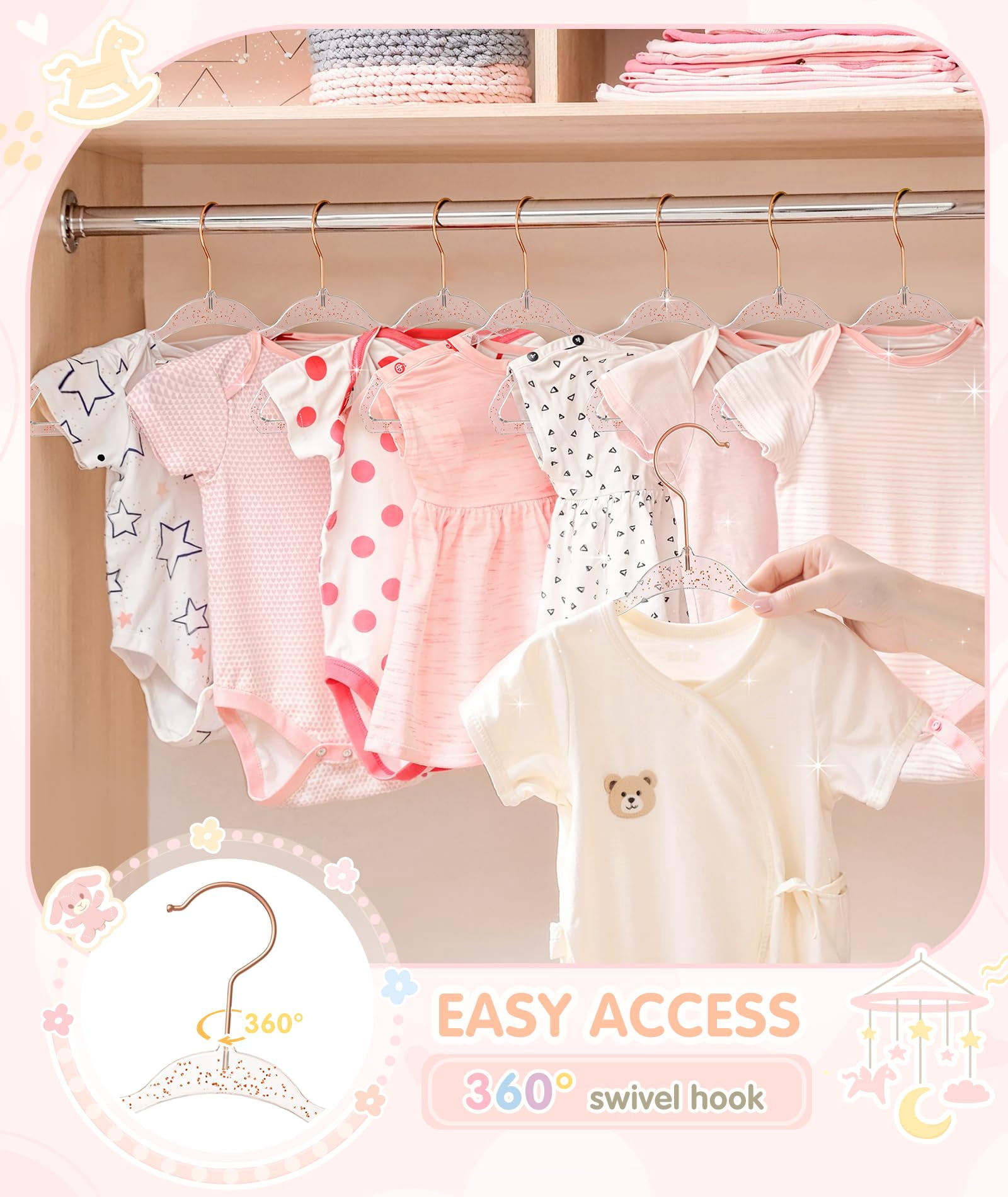 11 Inch Pink Glitter Clothes Hangers For Closet Organization