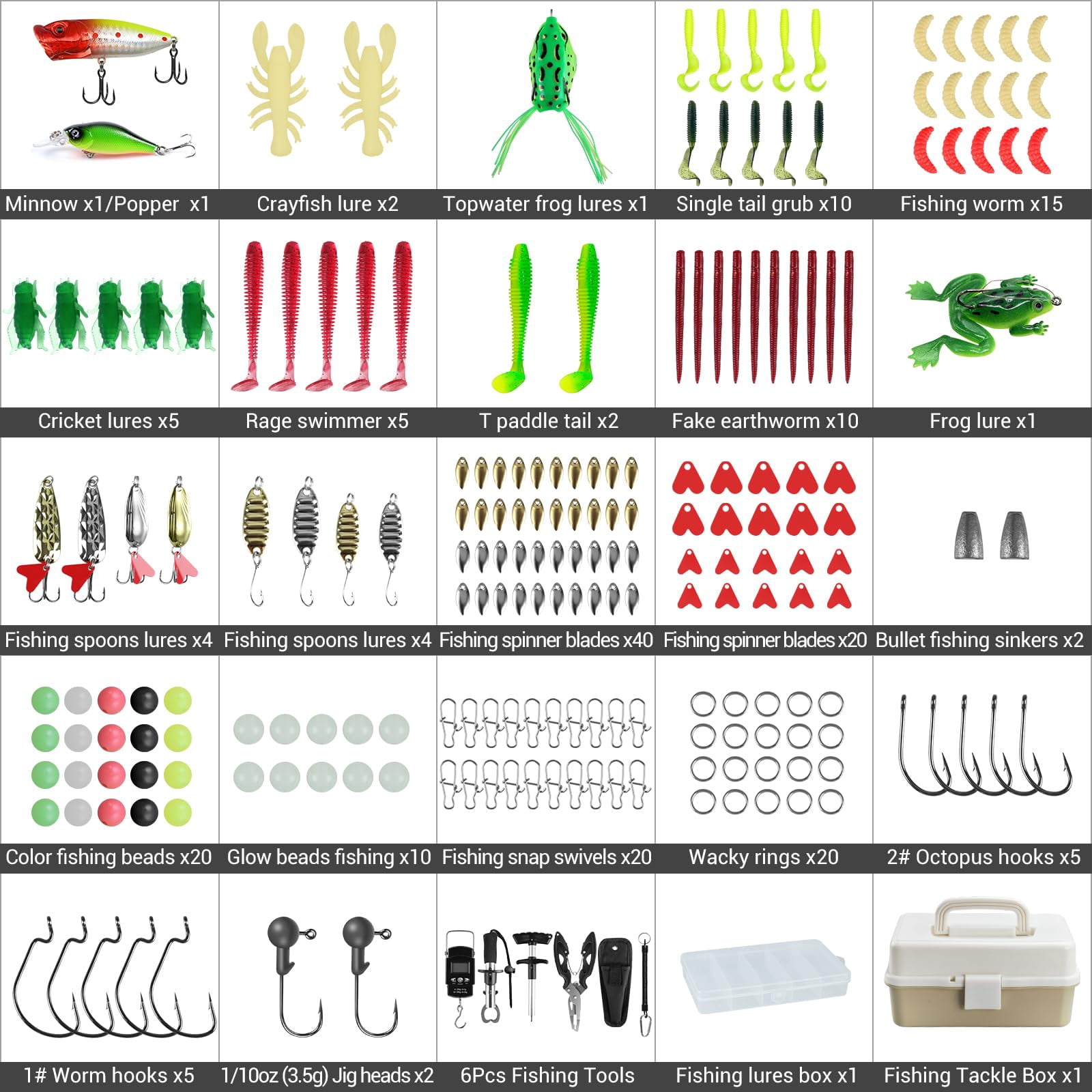 Layers Fishing Tackle Box  213pcs Lures Kit With Small Tool Containing Weights Scale Lip Clip Hook Remover Accessories Gear For Beginners Men Adults