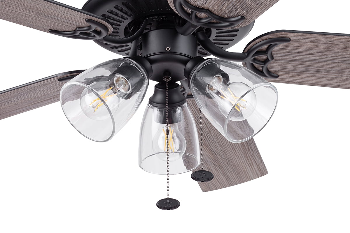 Better Homes & Gardens 52" Matte Black Indoor Ceiling Fan with Light, 5 Blades, Pull Chains & Reverse Airflow