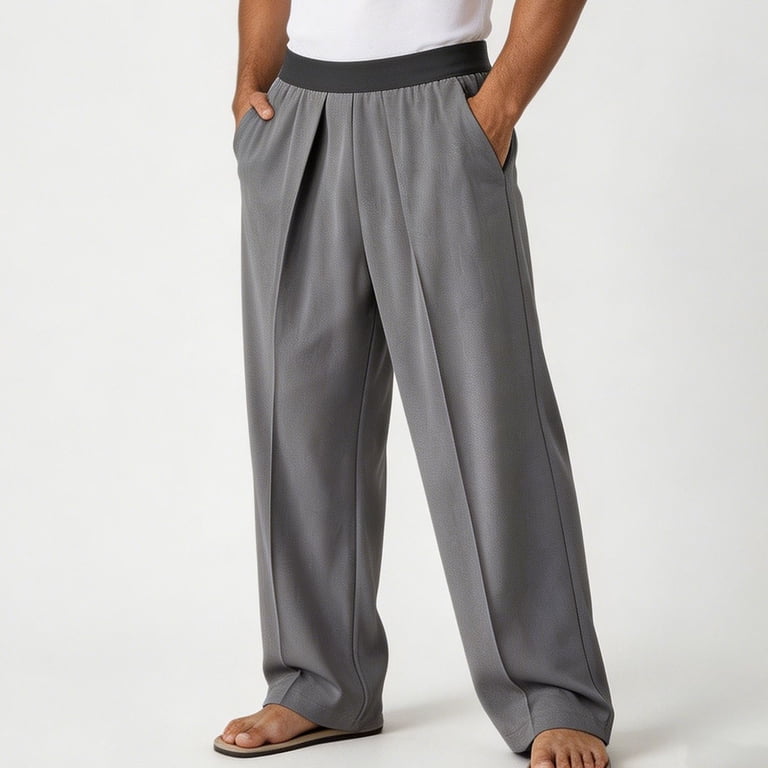 Bxsruta Mens Wide Leg Trousers High Rise Casual Pants Flowy Relaxed Fit Dressy Slacks, Men's, Size: 3XL, Gray