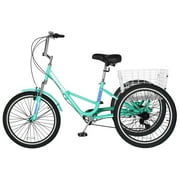 LILYPELLE 24 3 Wheel Bike for Adults Folding Tricycle 7 Speed Adult Trike Low-Step Through for Seniors with 400lbs Load Capacity,Cyan