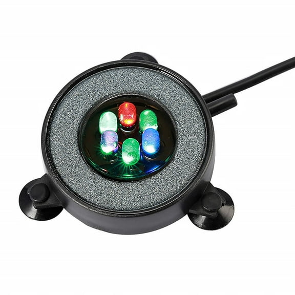 Multi-Colored LED Aquarium Bubbling Stone Disk, Round Fish Tank Bubbler with Auto Color Changing LEDs