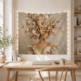 thumbnail image 5 of Black Woman Among Cream Peonies Against Golden Beige, Dreamy Abstract for Art Lovers, Botanical Portrait Decor, Housewarming Gift, Tapestry Wall Hanging for Bedroom and Studio, 5 of 7